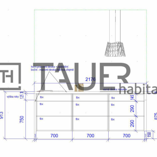 Technický výkres kuchyně od TAUER habitat 12